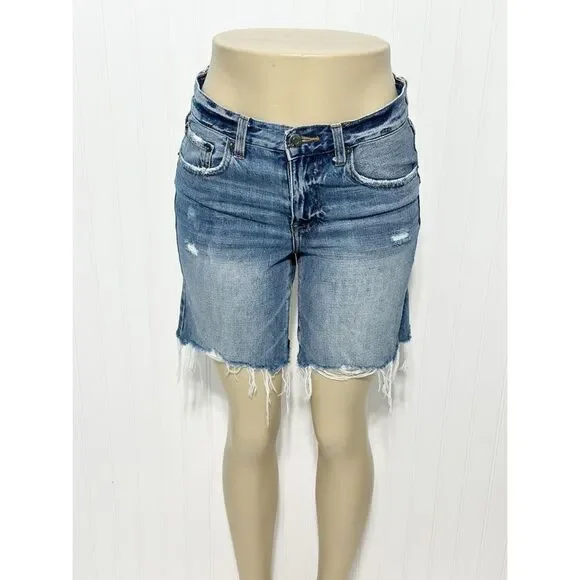 Pistola Women's Blue Medium Denim Wash‎ Frayed Distressed Raw Hem Long Short 25 - Picture 14 of 14